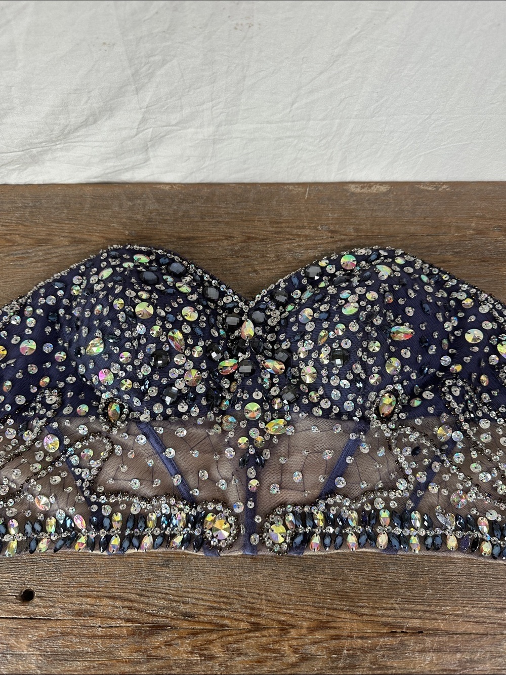 Sparkling Navy Strapless Rhinestone Bustier Top